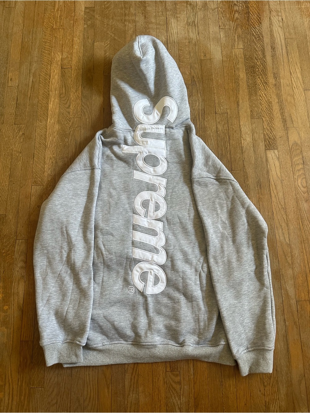 Supreme Light Gray Hoodie with White Vertical Logo